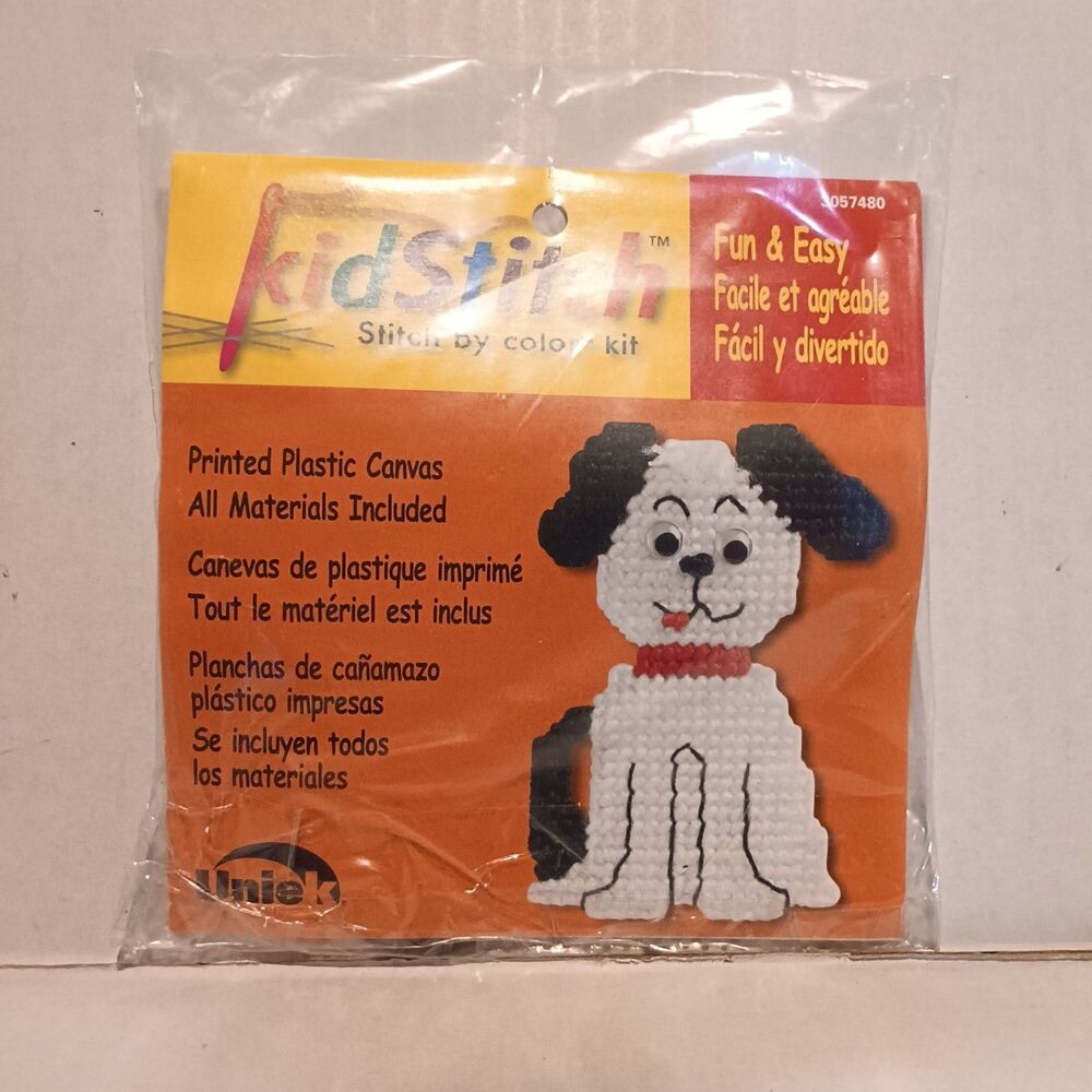 Vintage UnieK Kid Stitch Plastic Canvas Kit-Puppy Dog-3057480-Complete Kit-NEW